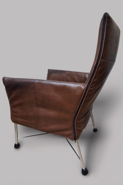 Montis-Charly-Flex-stoel-fauteuil-Gerard van den Berg-bruin-leder-rvs-vintage-geleefd-gebruikt-tweedehands-002